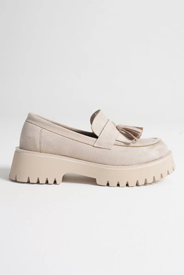 Women's Daily Beige Suede Loafer Shoes Tr10Ms03D