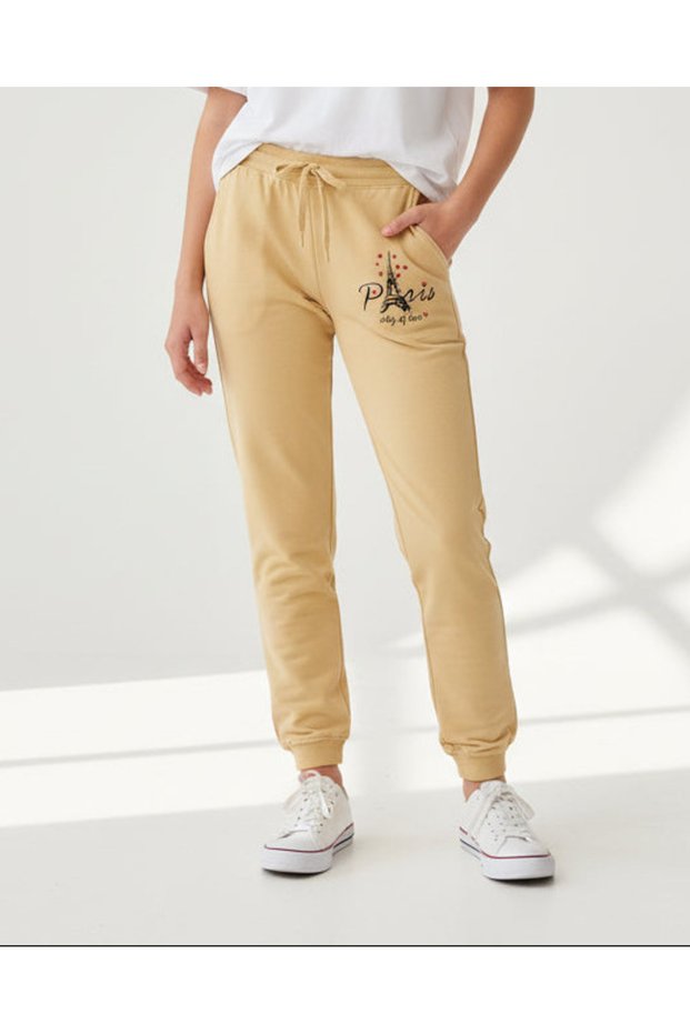 Senior Girls Beige Placement Print Track Pants