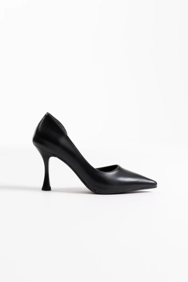 Women's Black Leather Heeled Shoes Tr08Ms45N