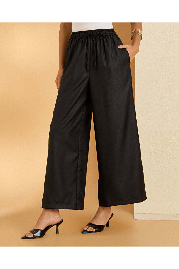 Women Black Wide Leg Casual Trousers