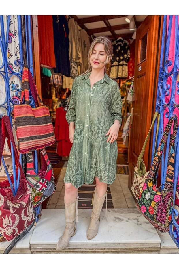 Green Color Embroidered Tunic with Embroidered Details