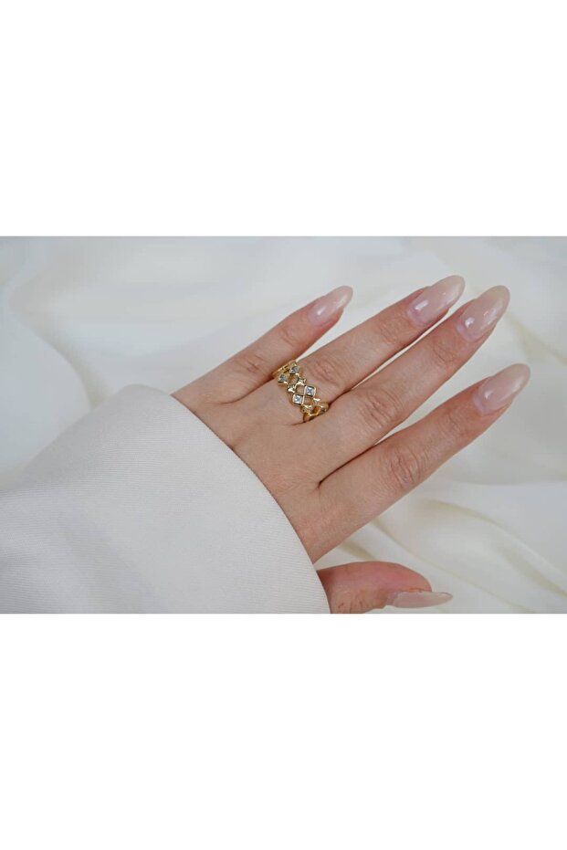 Yzk366 Special Series Geometric Square Detail Thick Gold Adjustable Ring