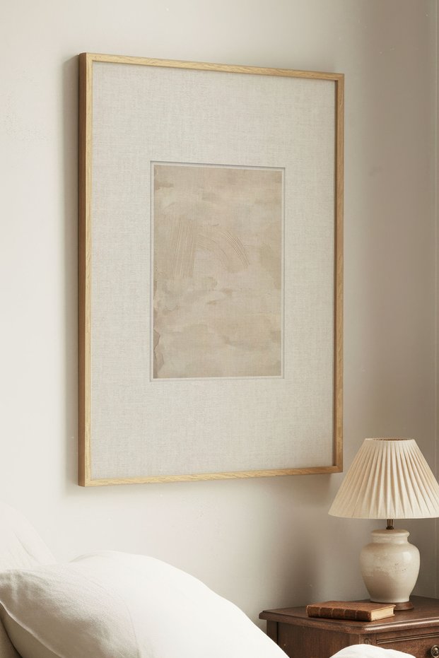 1 Piece Natural Wooden Frame Minimalist Beige Brush Strokes Vintage Painting