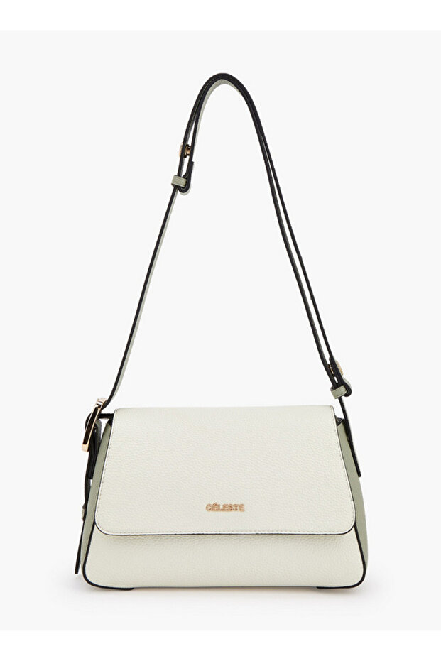 Textured Panel Shoulder Bag with Button Closure - 1