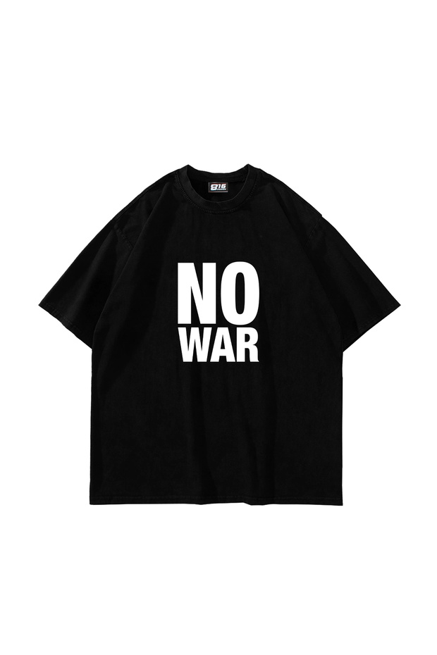 تيشيرت No War مطبوع أسود كبير الحجم للجنسين