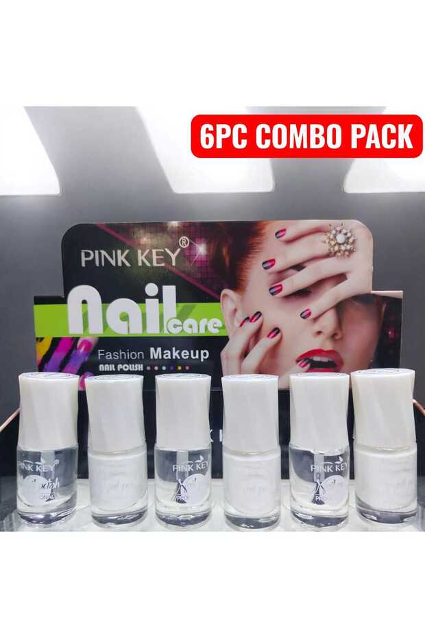 6PCS COMBO Nail Polish Set 6x11ml – Clear & White Shades Smooth Gloss Finish