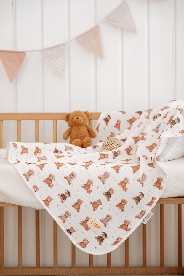 Organic 4 Layer Muslin Blanket , Baby Kids 80X100 cm - Teddy