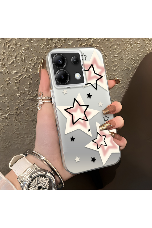 Redmi Note 13 Pro 5g Compatible Unbreakable Silicone Cute Star Patterned Printed Cover Shock Absorbing Protection
