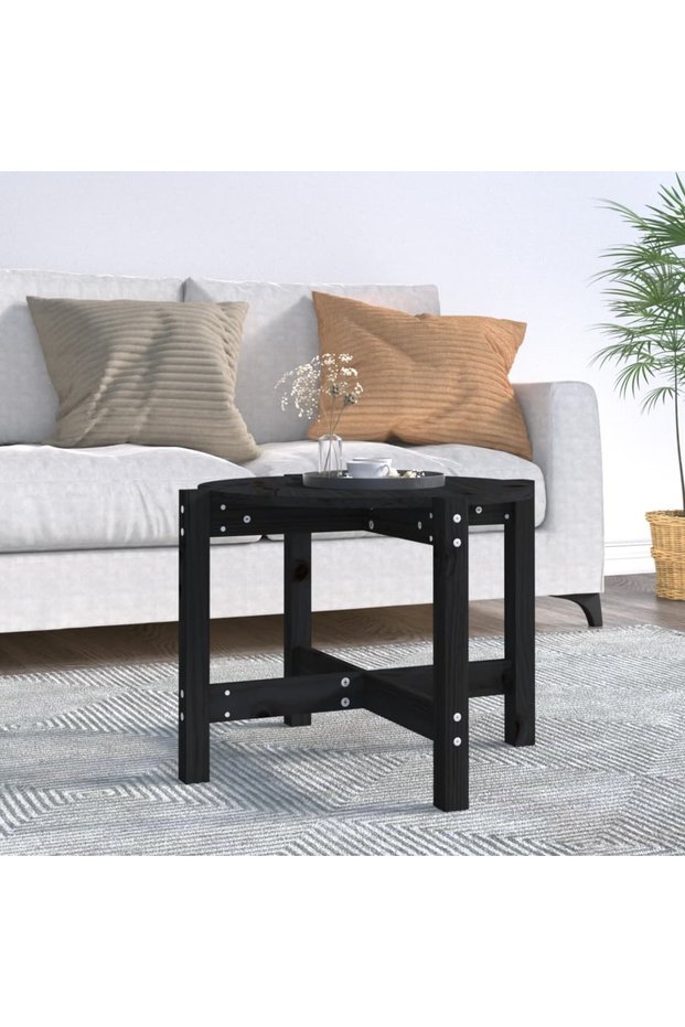 Coffee table, black, Ø 62.5x45 cm, solid pine wood