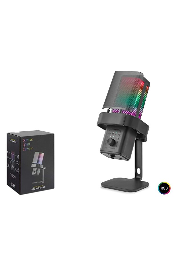 ميكروفون سطح المكتب M6B للألعاب بتقنية RGB من النوع C بتردد 192 كيلو هرتز و24 بت باللون الأسود