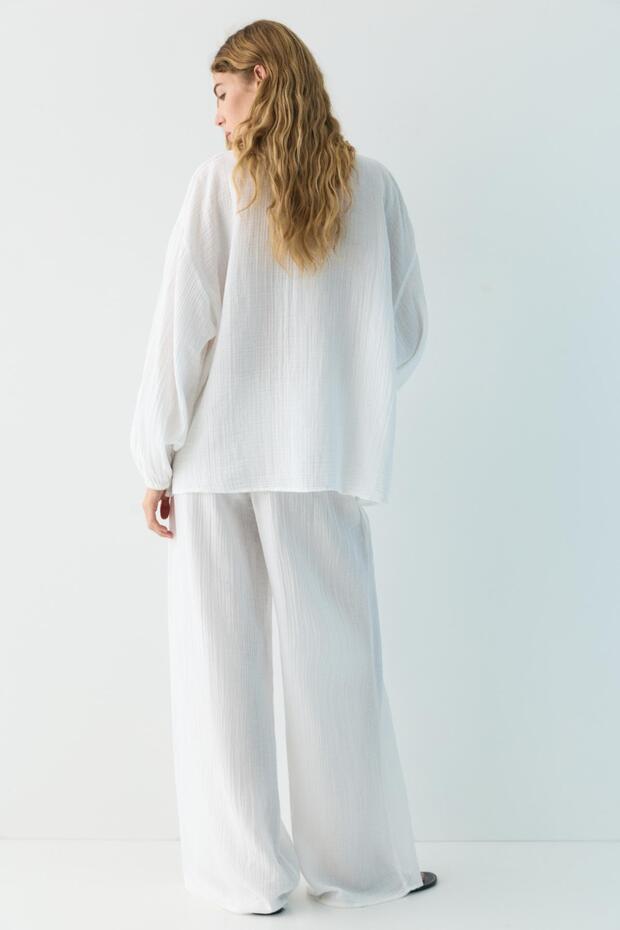 Hakim yaka Şile bezi gömlek - 4