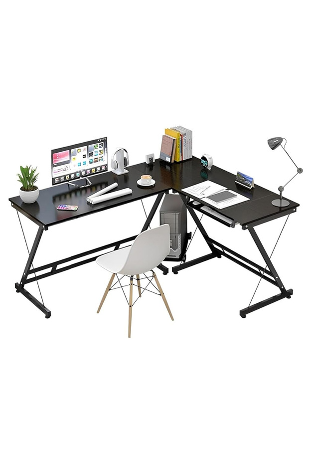 L-shaped office desk, black