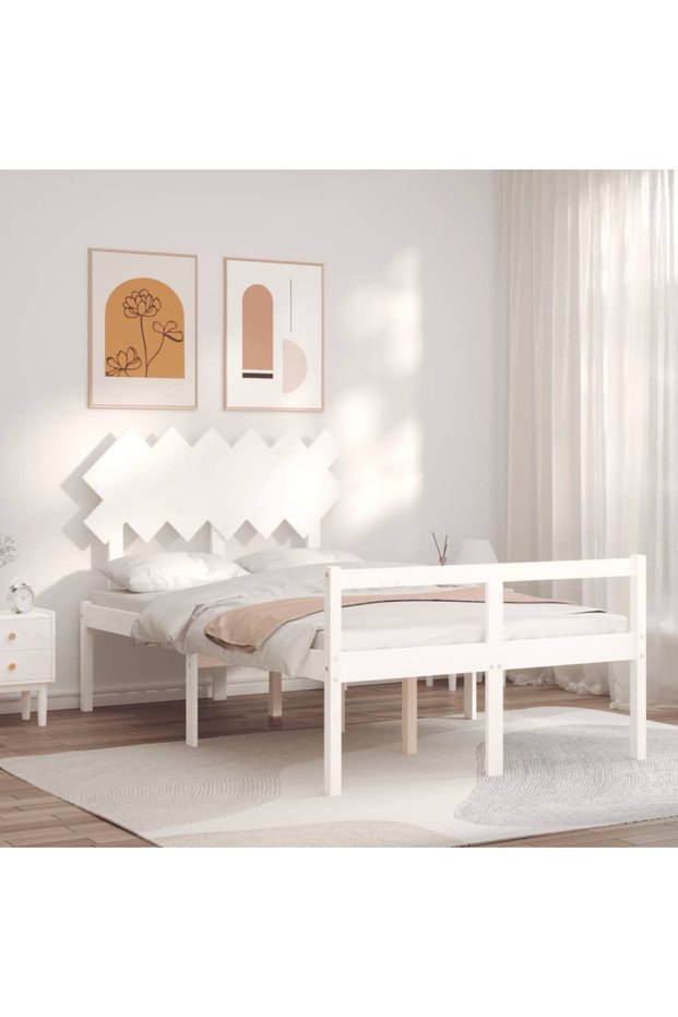 Bed frame with headboard, white, 120x200 cm, solid wood