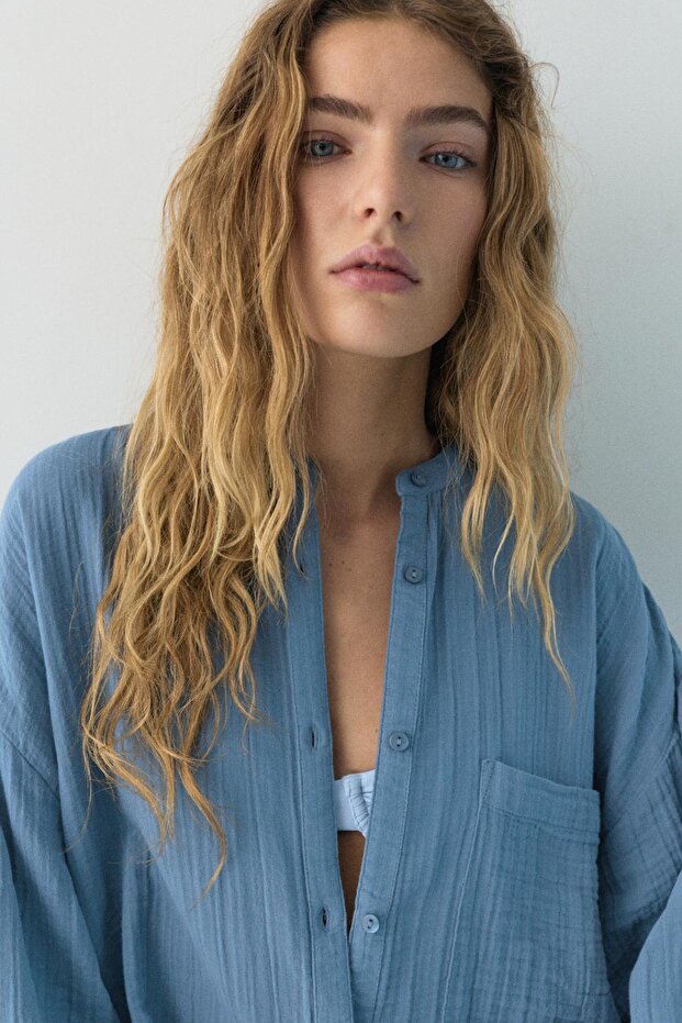 Hakim yaka Şile bezi gömlek - 5