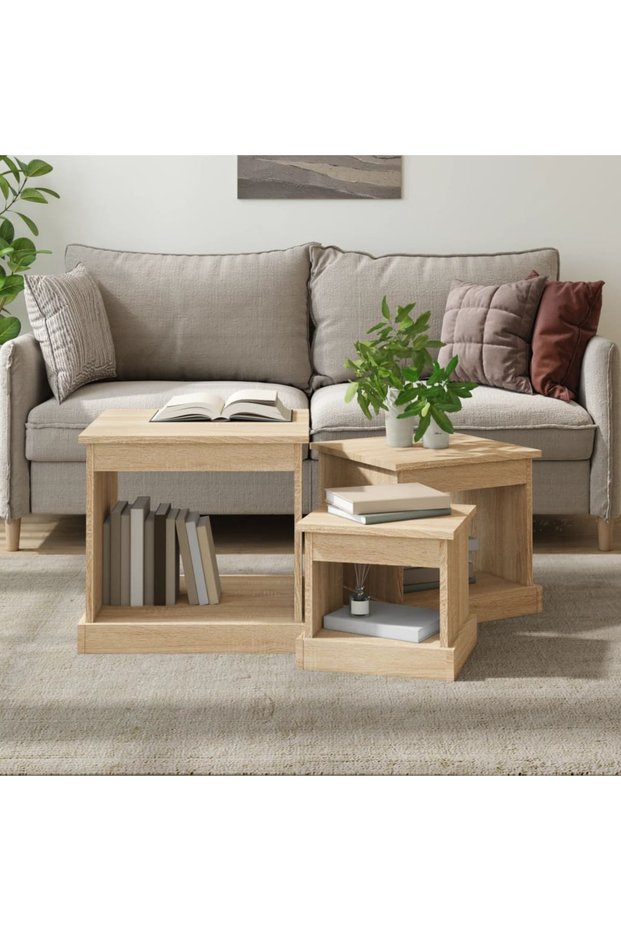 Stackable tables, 3 pcs., sonoma oak, engineered wood