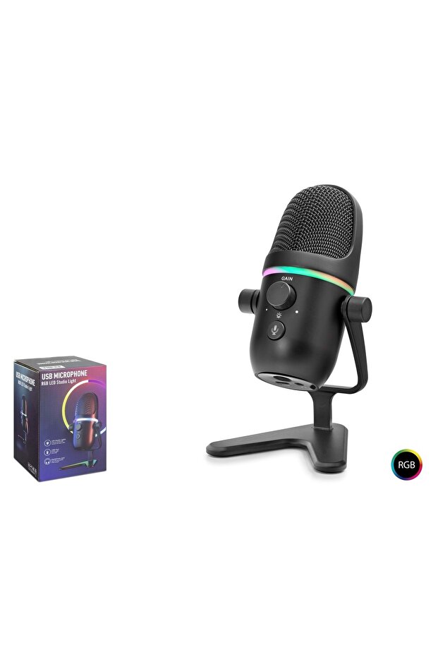 ميكروفون سطح المكتب ME5 للألعاب بتقنية RGB مع تحكم مزدوج في مستوى الصوت من النوع C بتردد 192 كيلو هرتز و24 بت باللون الأسود