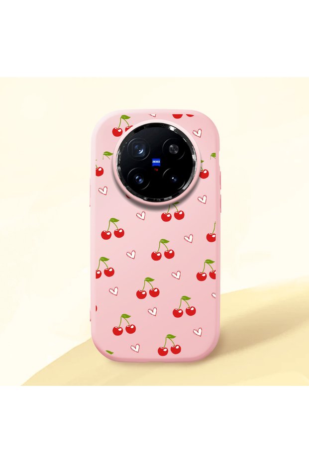 Vivo X200 Pro Compatible Camera Protected Pink Soft Silicone Phone Case Cherry Patterned