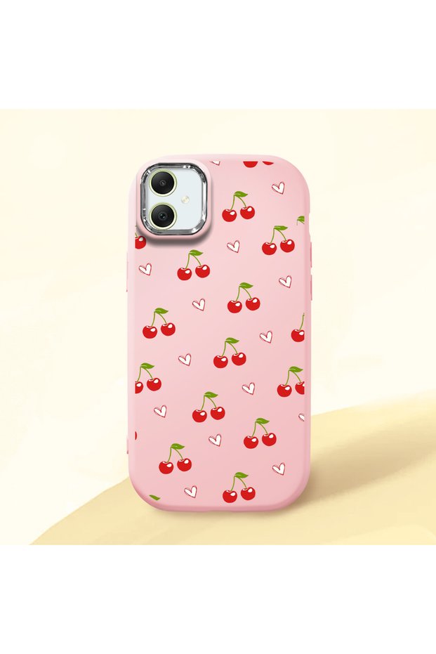 Samsung Galaxy A05 Compatible Camera Protected Pink Soft Silicone Phone Case Cherry Patterned