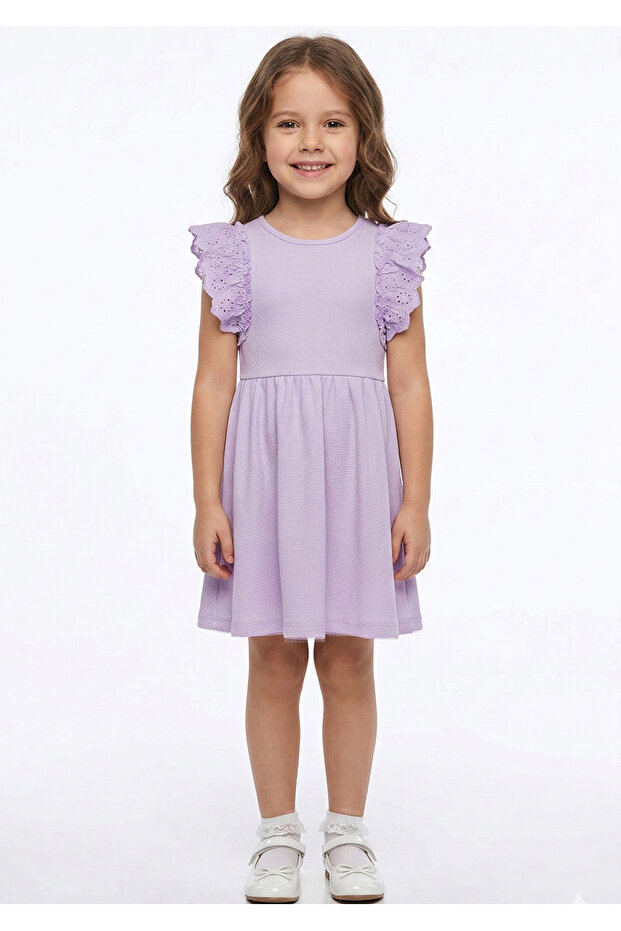 Girls Dress Frill Sleeve, 5-6Y