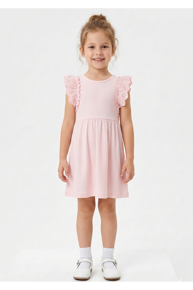 Girls Dress Frill Sleeve, 2-3Y