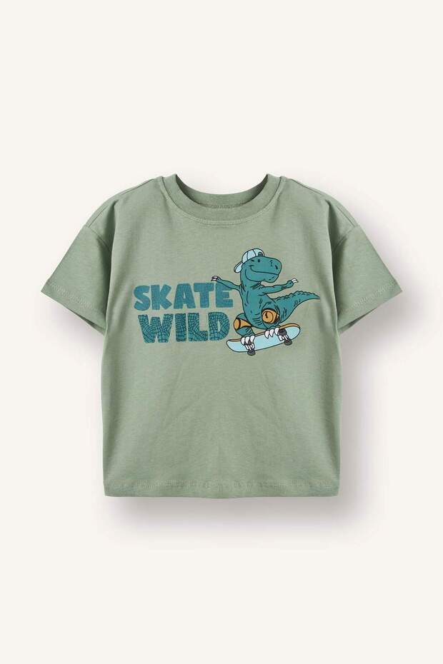 100% Cotton Oversized Dinosaur Printed T-Shirt for Baby Boy H4435A526Sm
