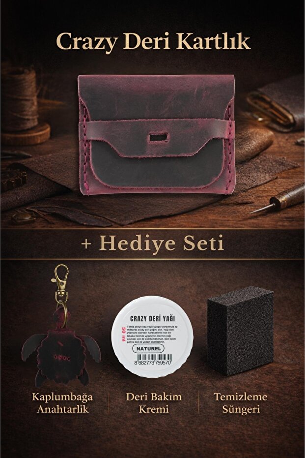 Crazy Leather Card Holder – Genuine Oiled Leather Leather, Rustic Look, Handmade – for Daily and Travel Use