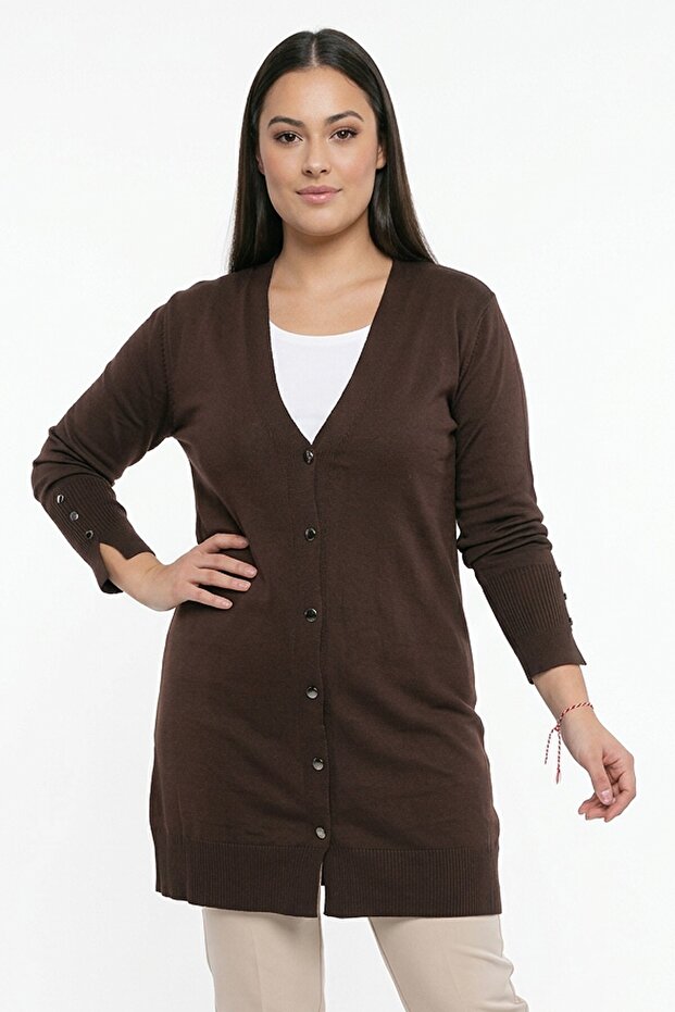 Women's Plus Size Knitwear Cardigan with Button Detail on Sleeves