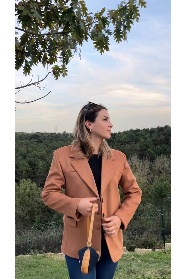 Women's Tan Color S Suede Blazer Jacket