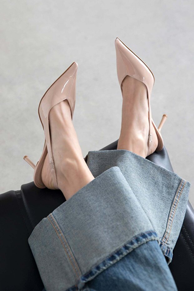 Comfy Women's Heeled Patent Leather Shoes Tan