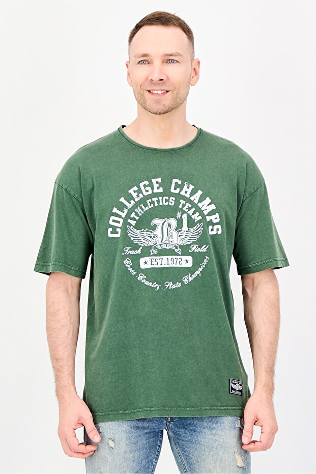 Men Crew Neck Short Sleeve Graphic Print T-Shirts, Green