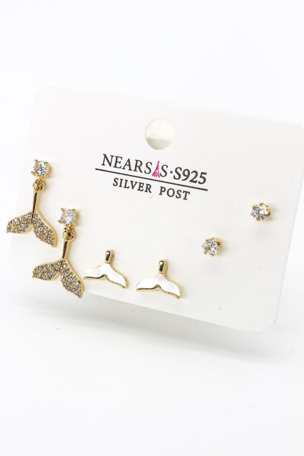 Zircon Stone Set of Six Fish Tail Earrings