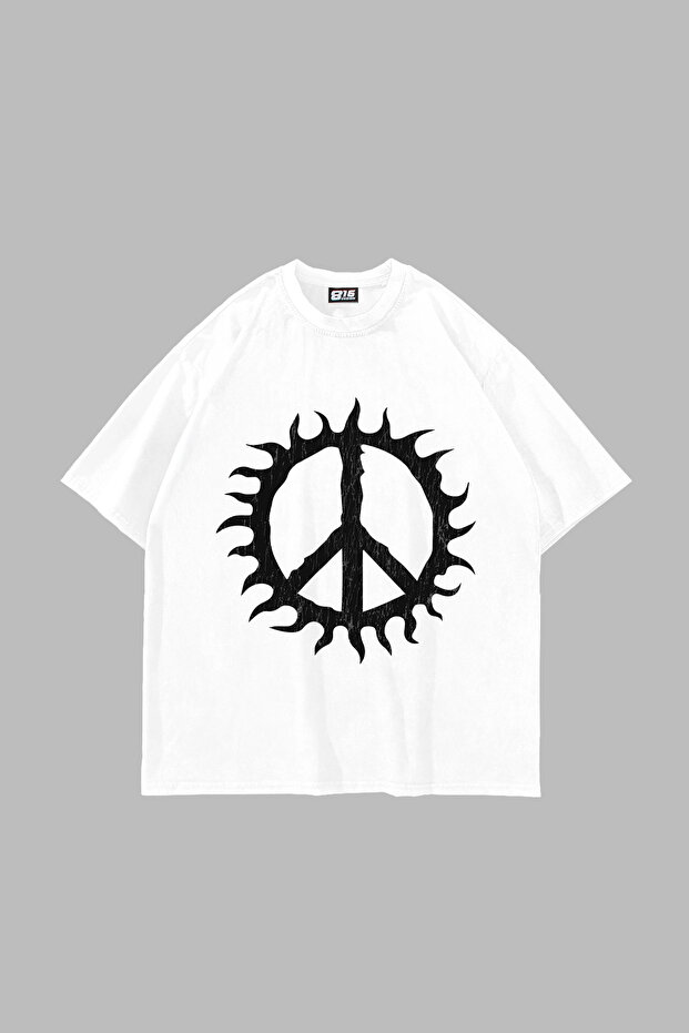 تيشيرت أبيض كبير الحجم للجنسين من Peace Life مطبوع