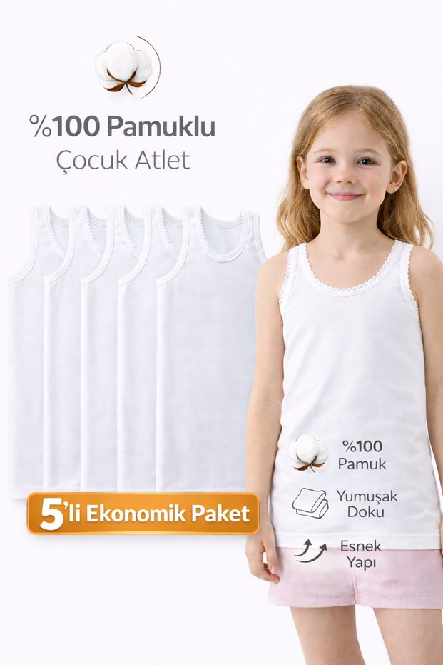 5Pcs of Cotton Children's White Undershirts