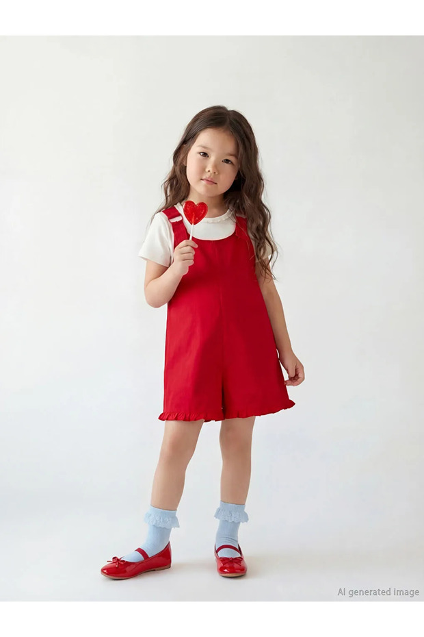 Red Girls' Plain Shorts Salopet