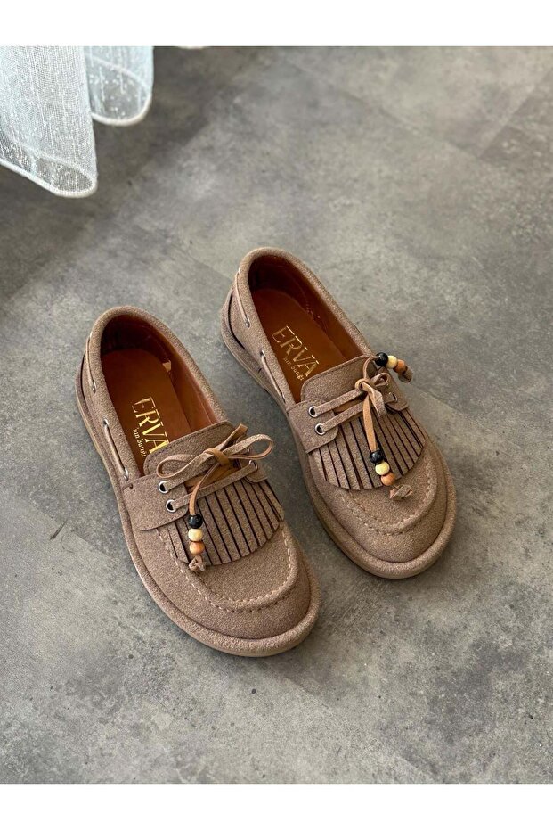 Mink Suede (Shake) Saraçlı Bead Detail Women's Loafers