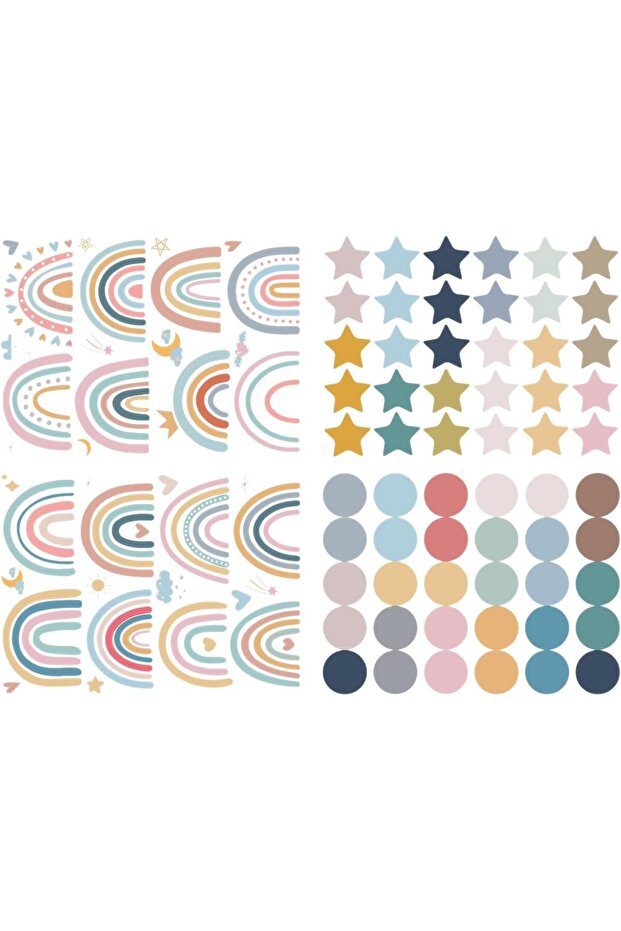 ® Wall Stickers, 4 Sheets Cute Wall Decals DIY Rainbow Dots Stars Theme Boys Kids Room Wall Stic