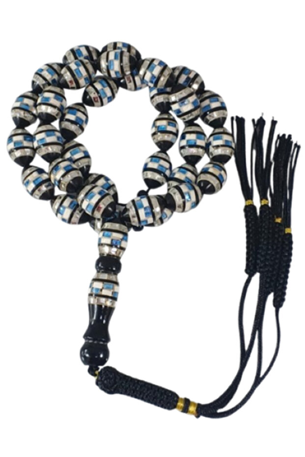 Beautiful inlaid Blue White rosary 33g