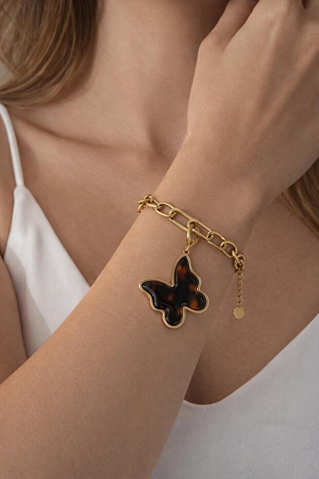 Gold Color Chain Bracelet – Turtle Patterned Modern Women's Bracelet