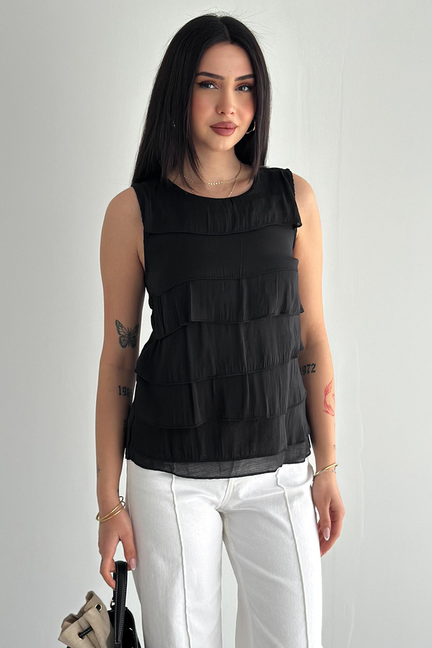 Women's Layered Ruffled Blouse – White Sleeveless Stylish Summer Blouse