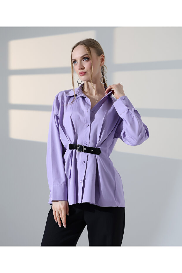 Shirt, with Belt Detail Back Cuffs on the Front, Short Shirt