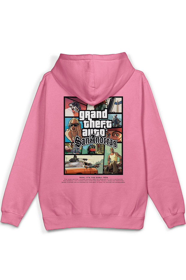 Gta San Andreas Sırt Printed Hooded Yarı Oversized Sweatshirt Pink Hoodie 1364