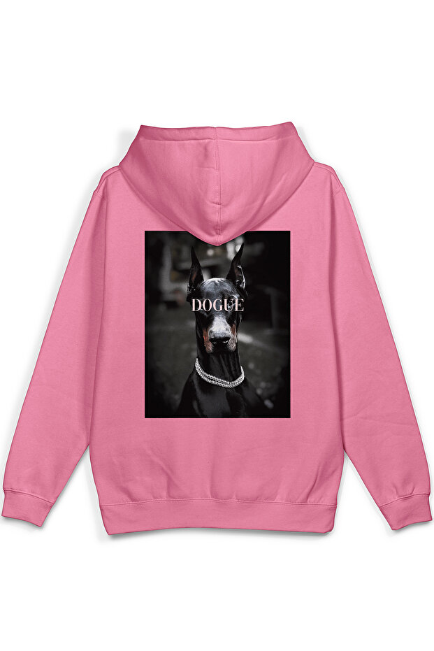Doberman Dogue Dog Back Printed Hooded Half Oversized Sweatshirt Pink Hoodie 1235