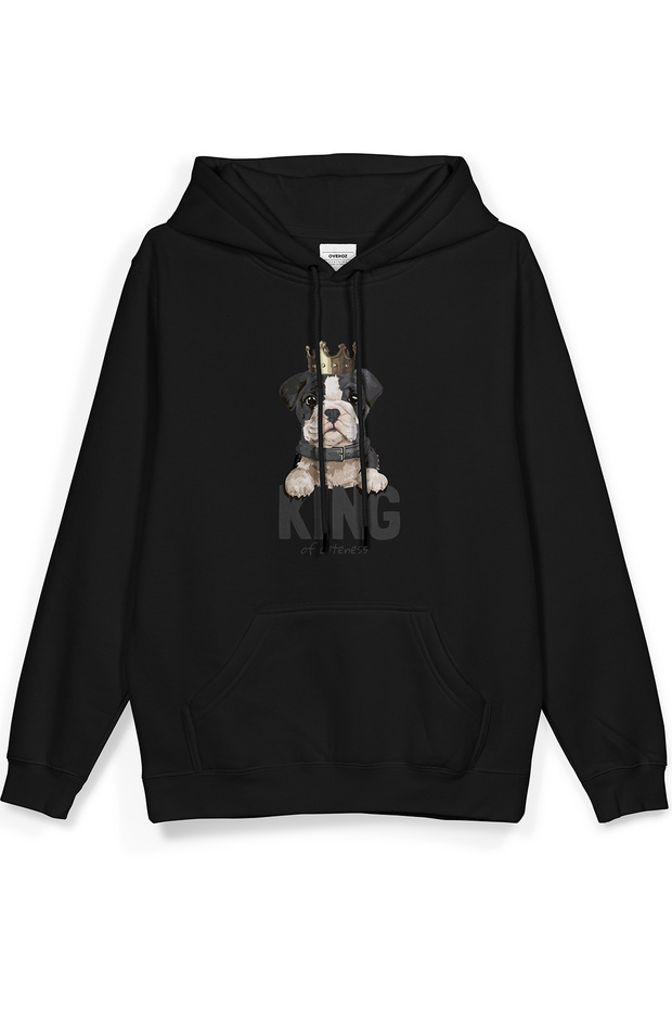 King Köpek Printed Hooded Half Oversized Sweatshirt Black Hoodie 1033