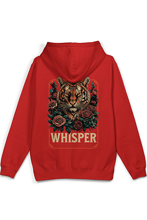 Whisper Kaplan Sırt مطبوع بغطاء رأس سويت شيرت نصف أوفر سايز هودي أحمر 1376