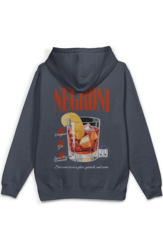 Barmen Negroni Sırt Printed Hooded Yarı Oversized Sweatshirt Smoked Hoodie 1389