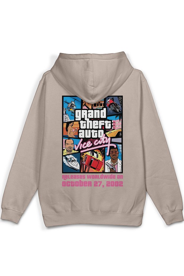 Gta Vice City Sırt Printed Hooded Yarı Oversized Sweatshirt Stone Color Hoodie 1314