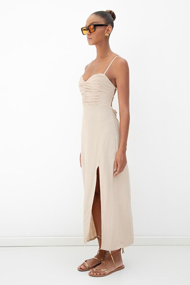 Askılı Midi Korse Elbise - 6