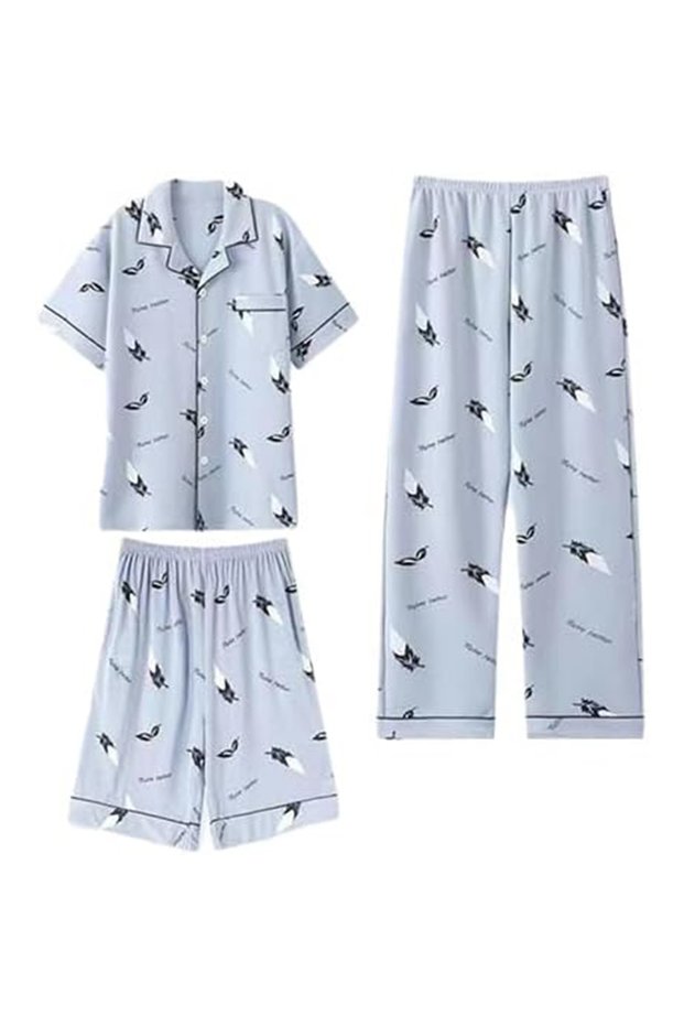 Plus Size Mens Pajamas Set, 3 Piece Soft Cotton Pajamas with Shorts Pants Short Sleeve Sleepwear