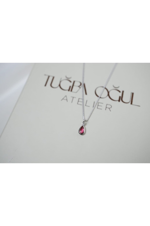 Mkol004 Red Stone Pendant Minimal Necklace Silver
