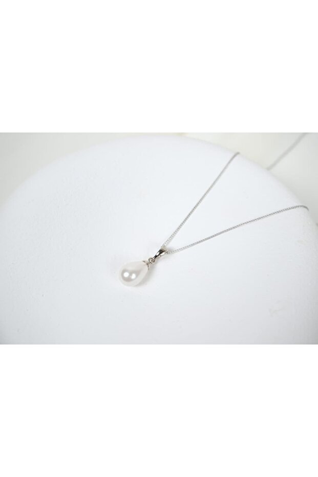Mkol023 Drop Pearl Necklace Silver